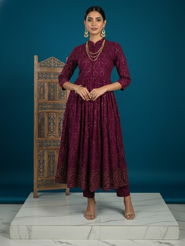 Maroon Embroidered Anarkali Kurti