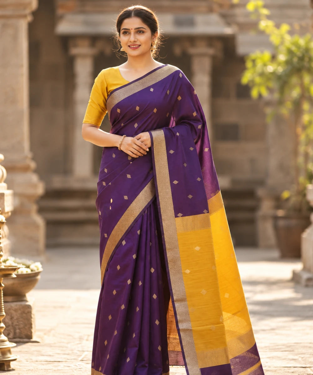 Nayanthara Inspired Silk Cotton Saree with Tasar Zari Diamond Border
